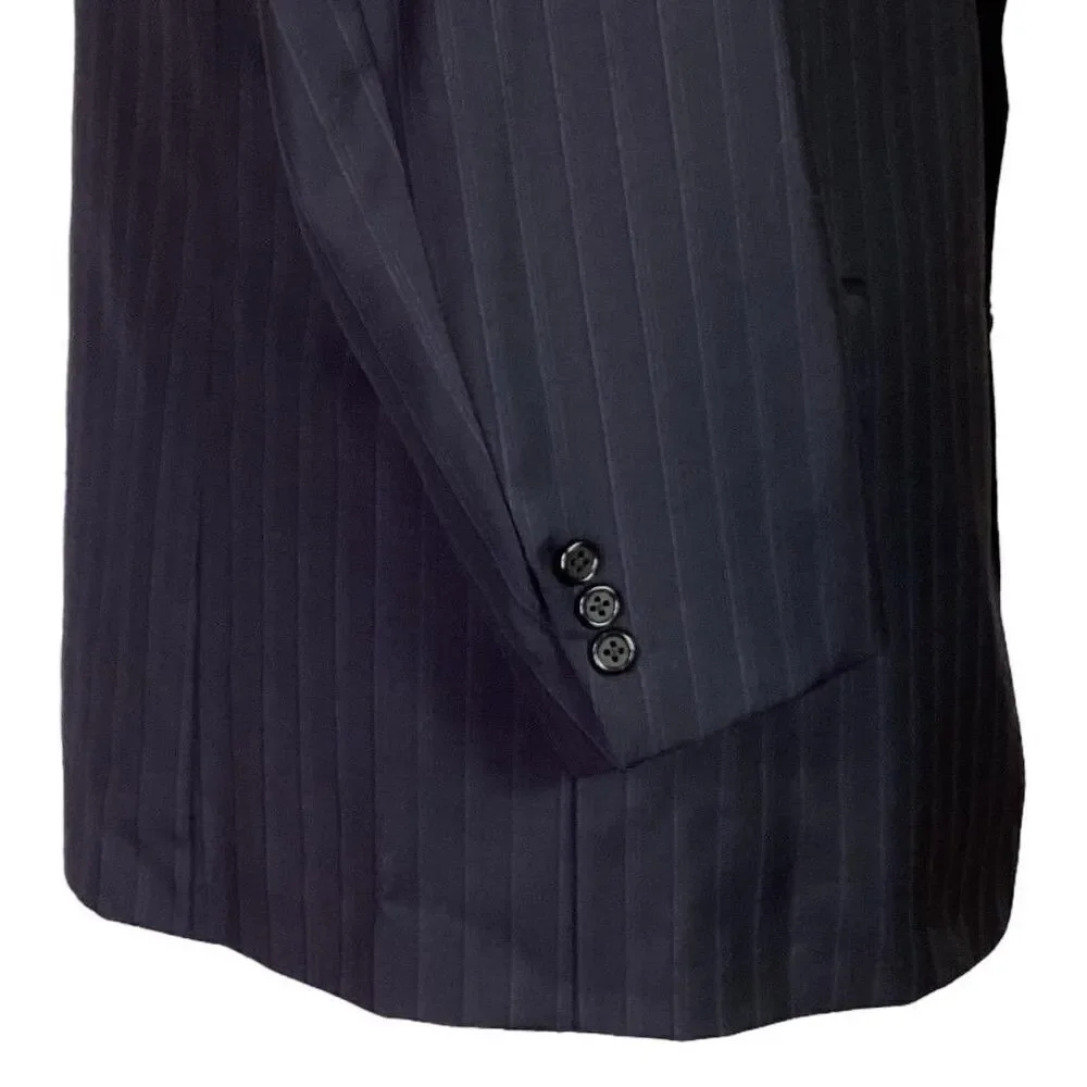 Hickey Freeman Blazer Men 44R Black Striped Loro Piana Super 130 Wool Jacket